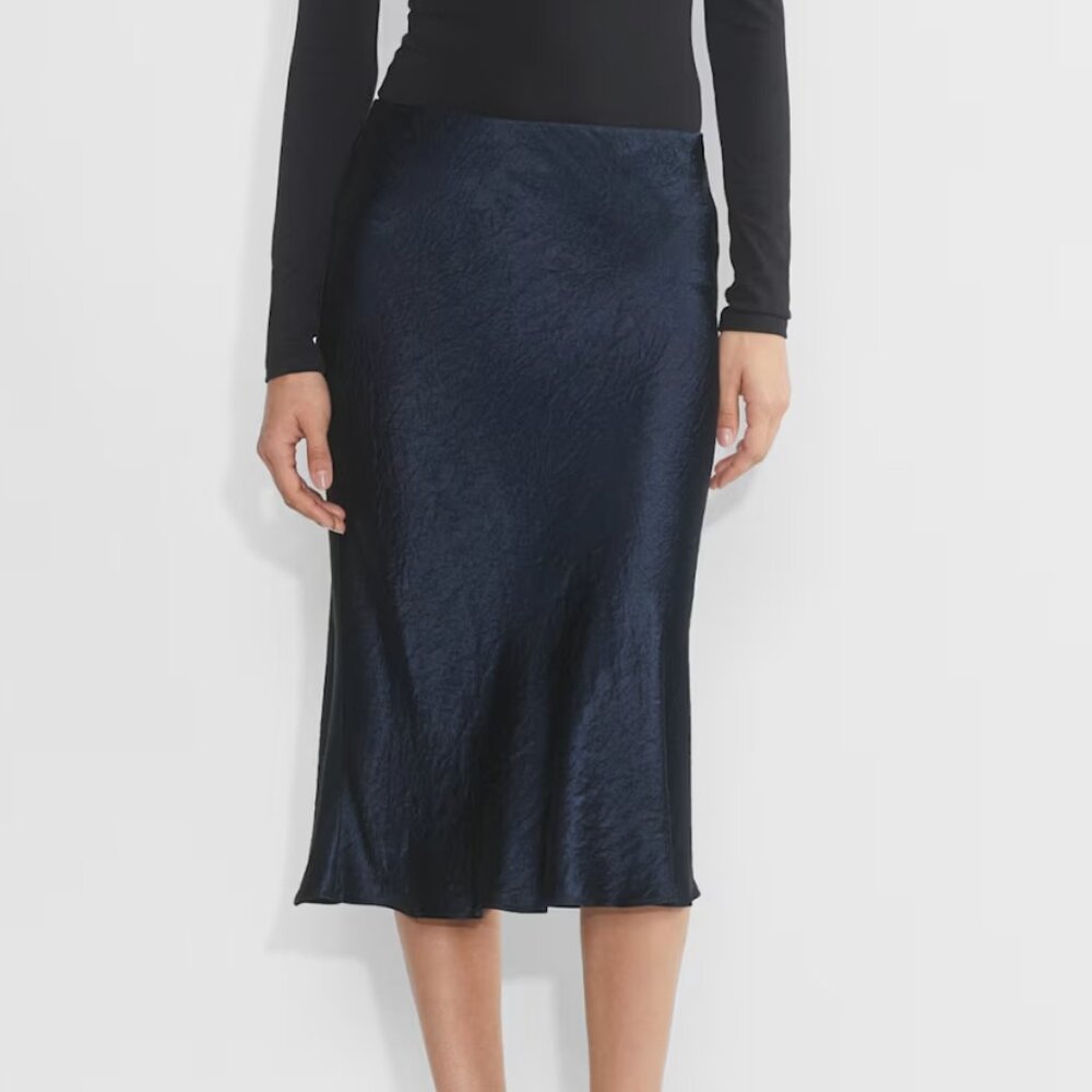 ARITZIA BABATON SATIN SLIP MIDI SKIRT NAVY - NWOT